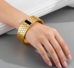 Black Agate Titanium Cuff Bracelet Stainless Steel