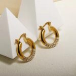 Golden Inlaid Round Stainless Steel Earrings for Women