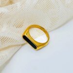 Fine Polished Gold Ring with Black Stripe Stainless Steel