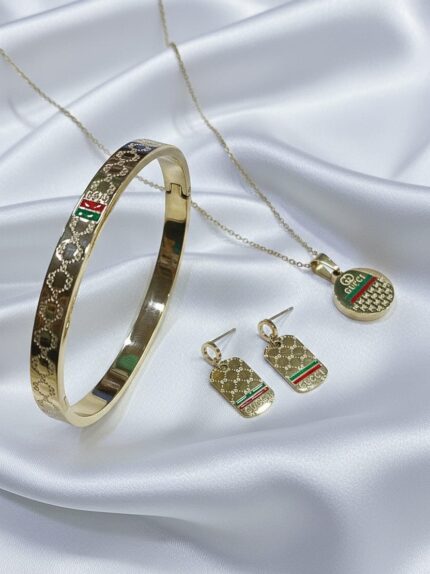 Gucci Combo Set Handcuff Stud Chain Locket Stainless Steel Jewelry