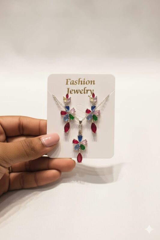 Multi zircon bridal necklace set for wedding and party wear